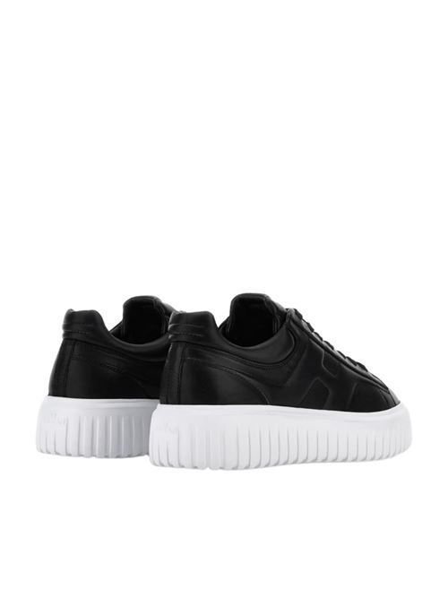 Sneakers da uomo in pelle H laterale colore nero sullo sfondo nero HOGAN | HXM6450FC60LE9B999